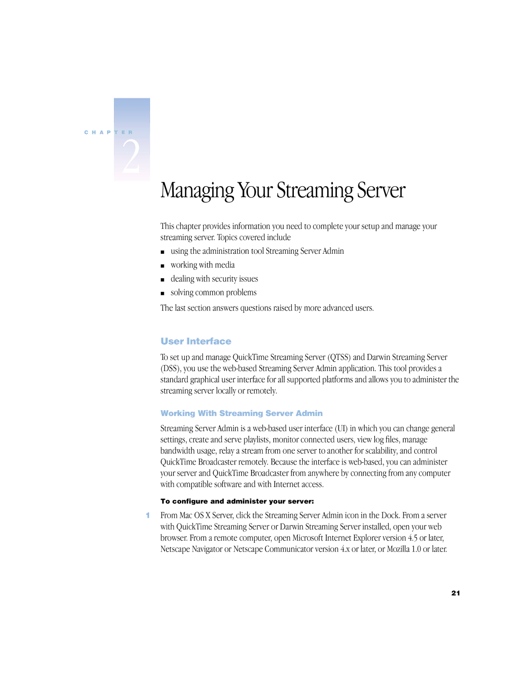 Apple QuickTime Streaming Server Darwin Streaming Server manual User Interface, Working With Streaming Server Admin 