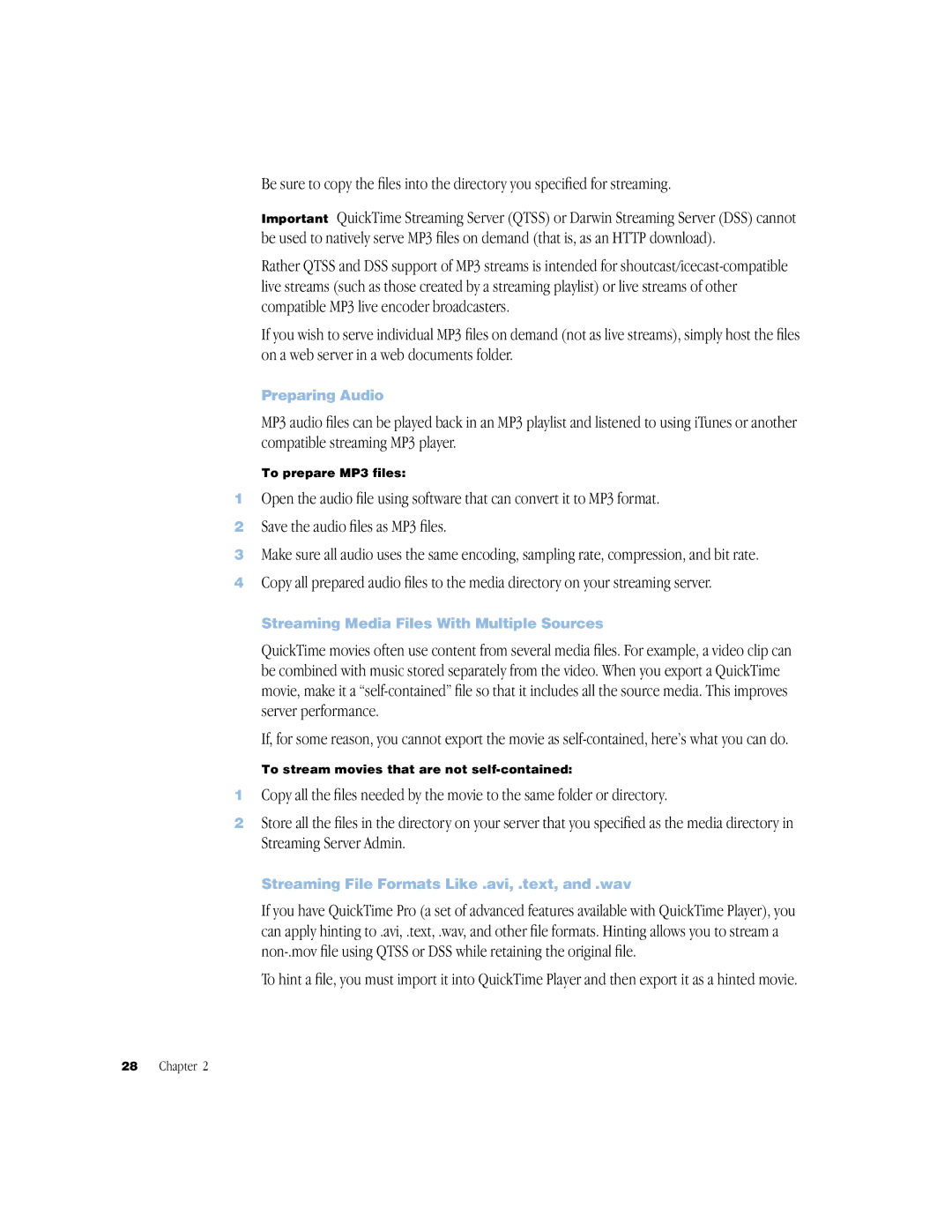 Apple QuickTime Streaming Server Darwin Streaming Server Preparing Audio, Streaming Media Files With Multiple Sources 