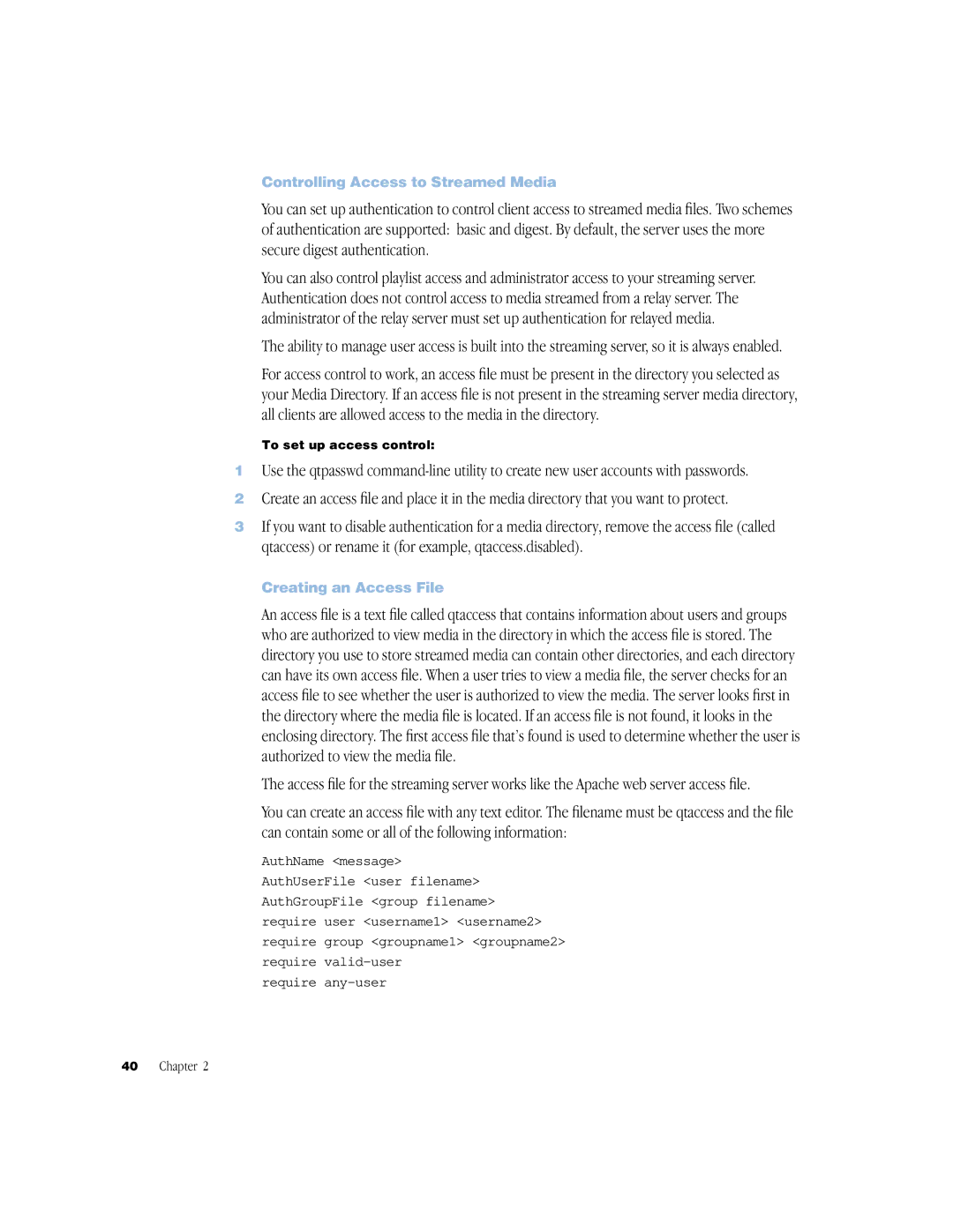 Apple QuickTime Streaming Server Darwin Streaming Server Controlling Access to Streamed Media, Creating an Access File 