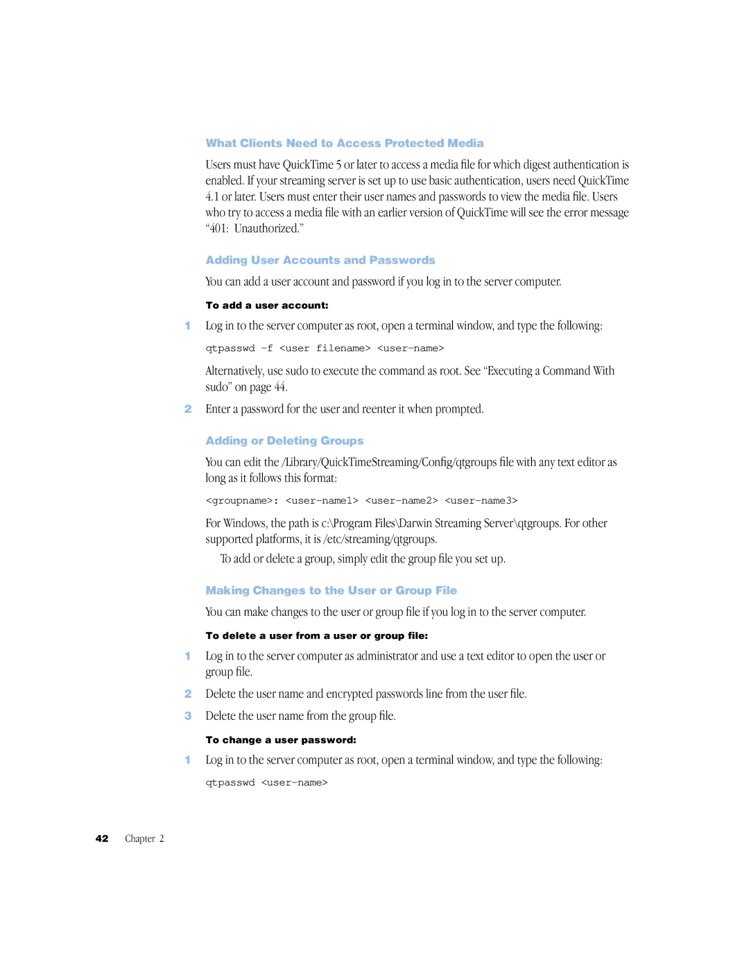 Apple QuickTime Streaming Server Darwin Streaming Server manual What Clients Need to Access Protected Media 