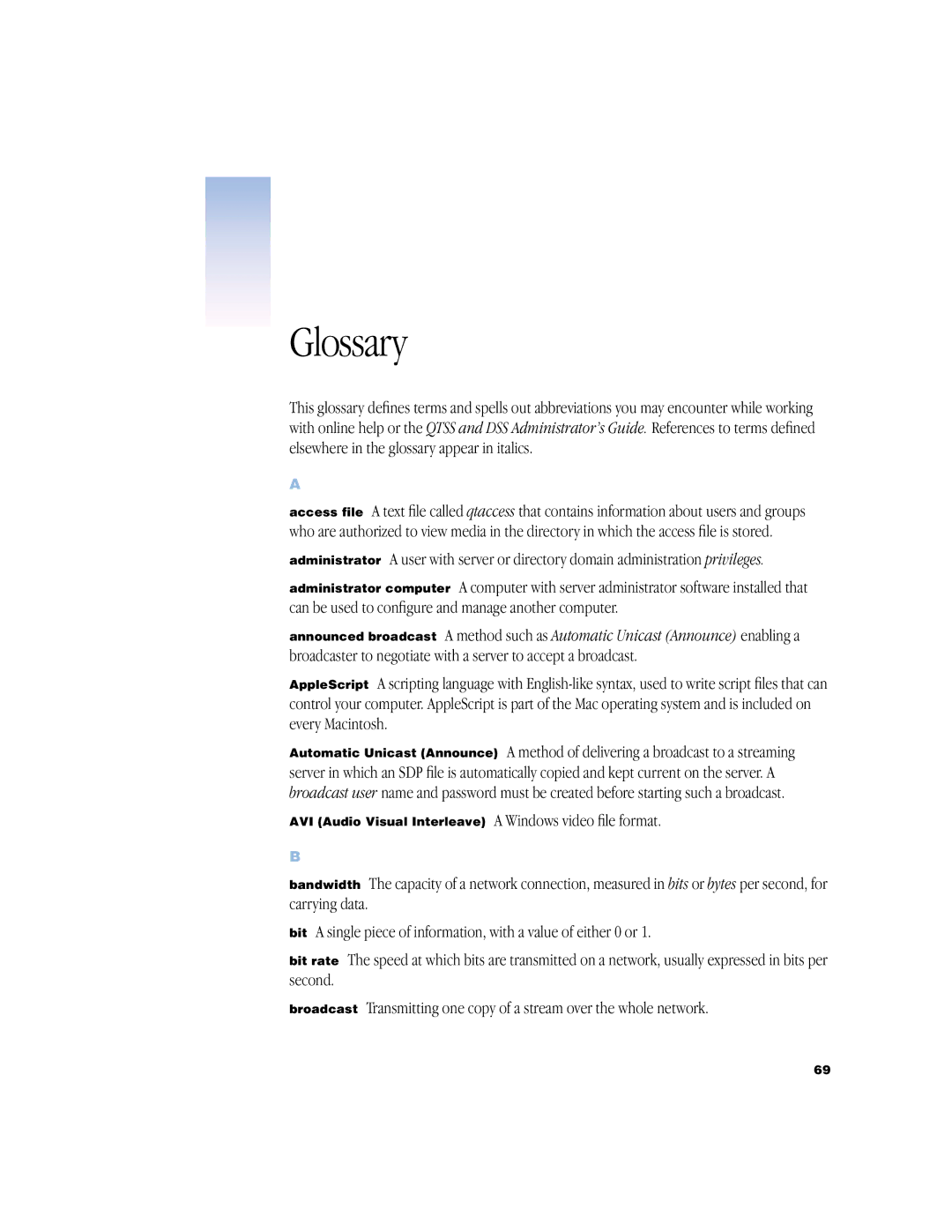 Apple QuickTime Streaming Server Darwin Streaming Server manual Glossary 