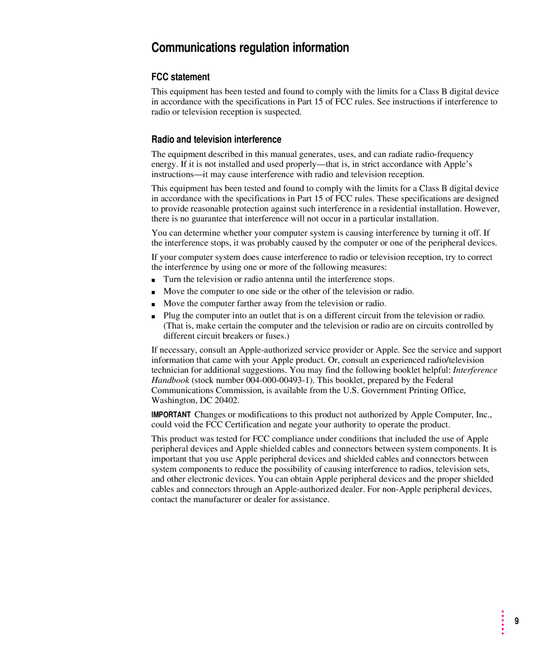 Apple quicktimeconferencing manual FCC statement, Radio and television interference 