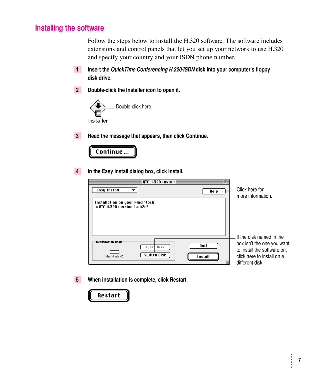 Apple quicktimeconferencing manual Installing the software, Double-click the Installer icon to open it 