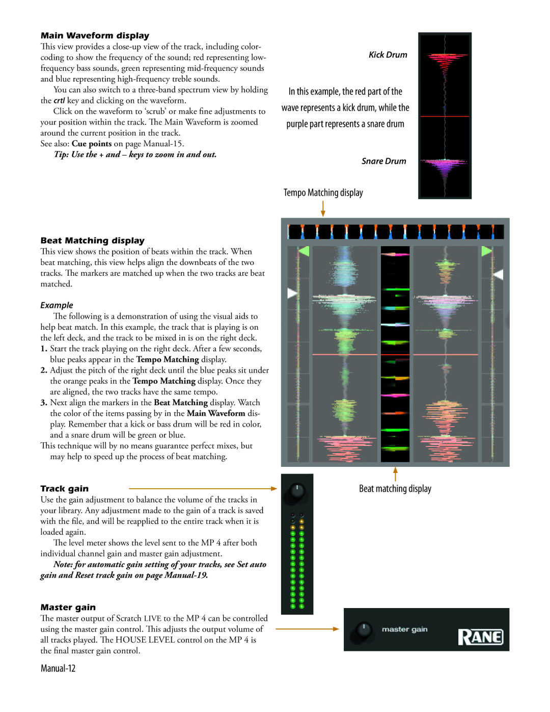 Apple Rane, 17357 manual This example, the red part, Tempo Matching display, Beat matching display Manual-12 