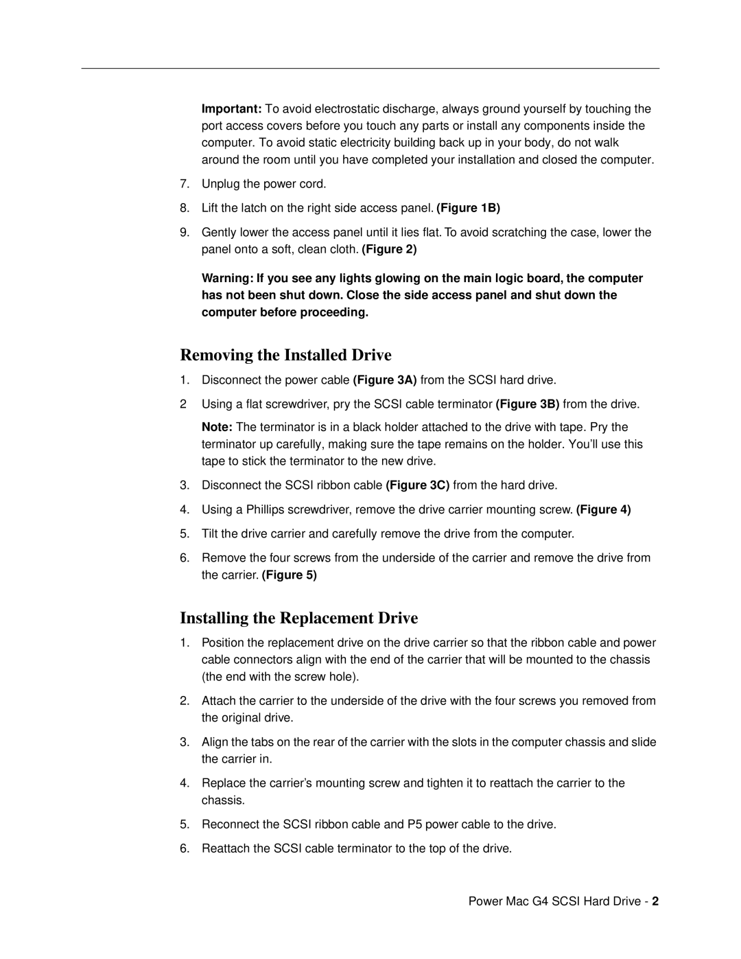 Apple SCSI Hard Drive warranty Removing the Installed Drive, Installing the Replacement Drive 