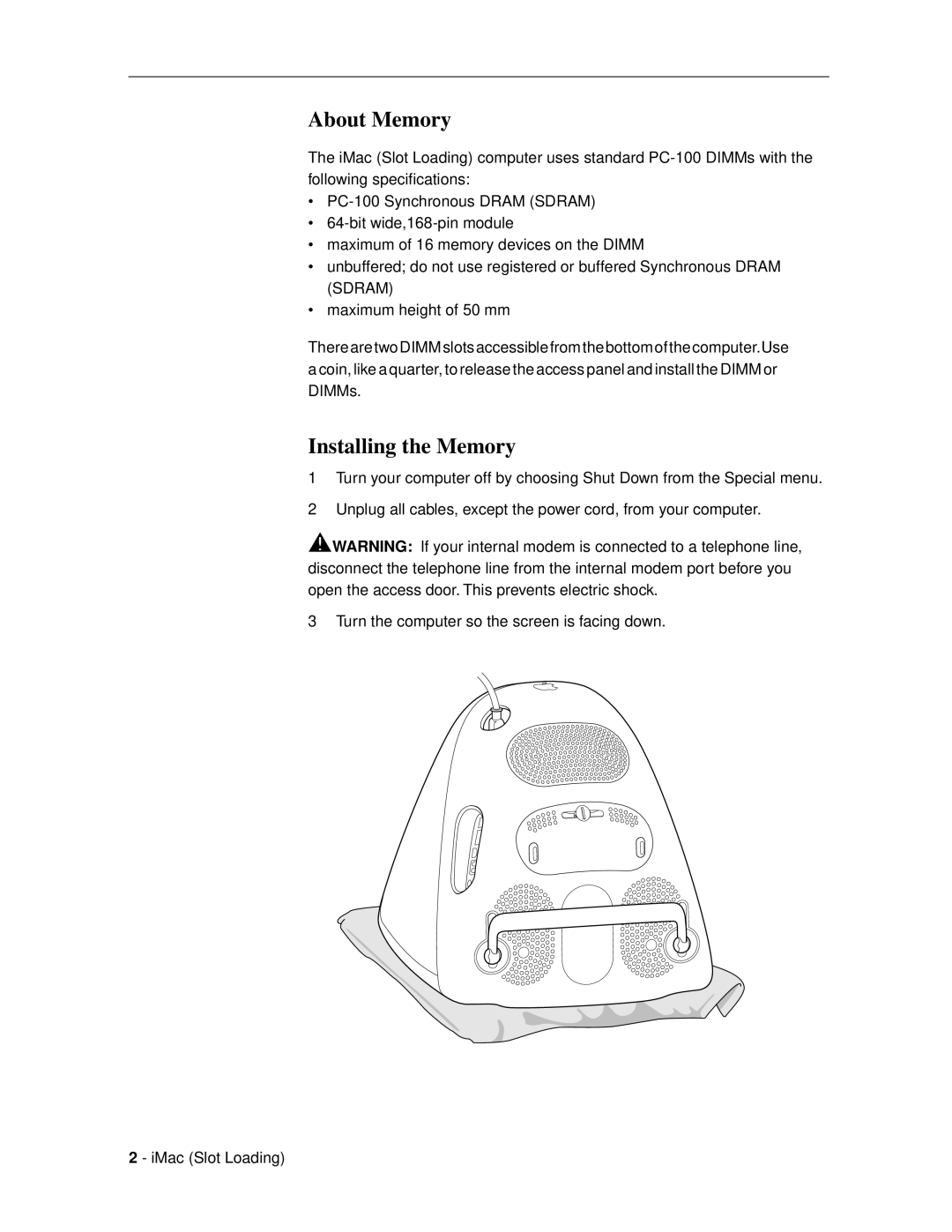 Apple SDRAM DIMM installation instructions About Memory, Installing the Memory 