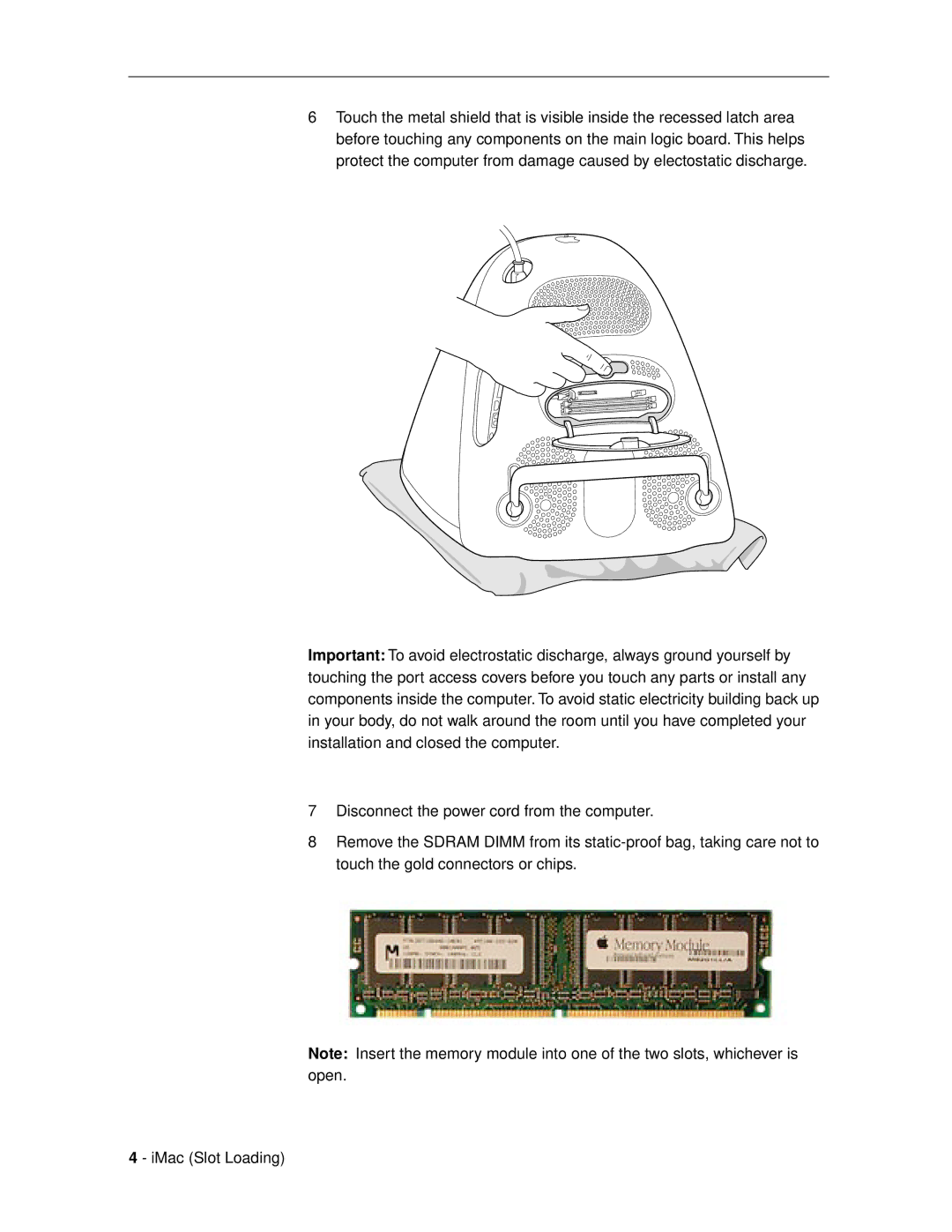 Apple SDRAM DIMM installation instructions 