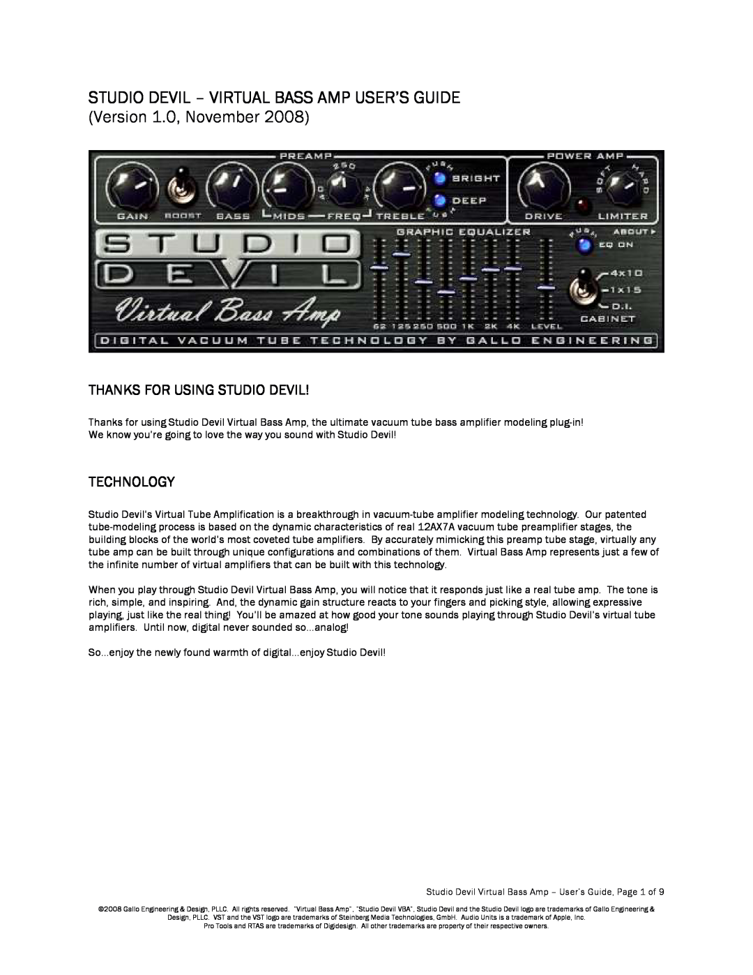 Apple manual Thanks For Using Studio Devil, Technology, Studio Devil - Virtual Bass Amp User’S Guide 