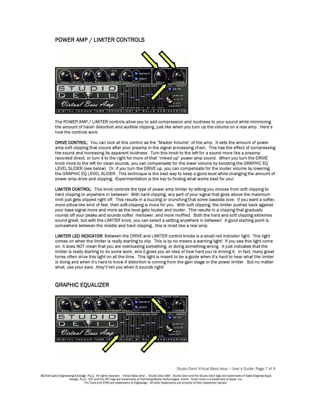 Apple manual Power AMP / Limiter Controls, Graphic Equalizer, Studio Devil Virtual Bass Amp User’s Guide, Page 7 