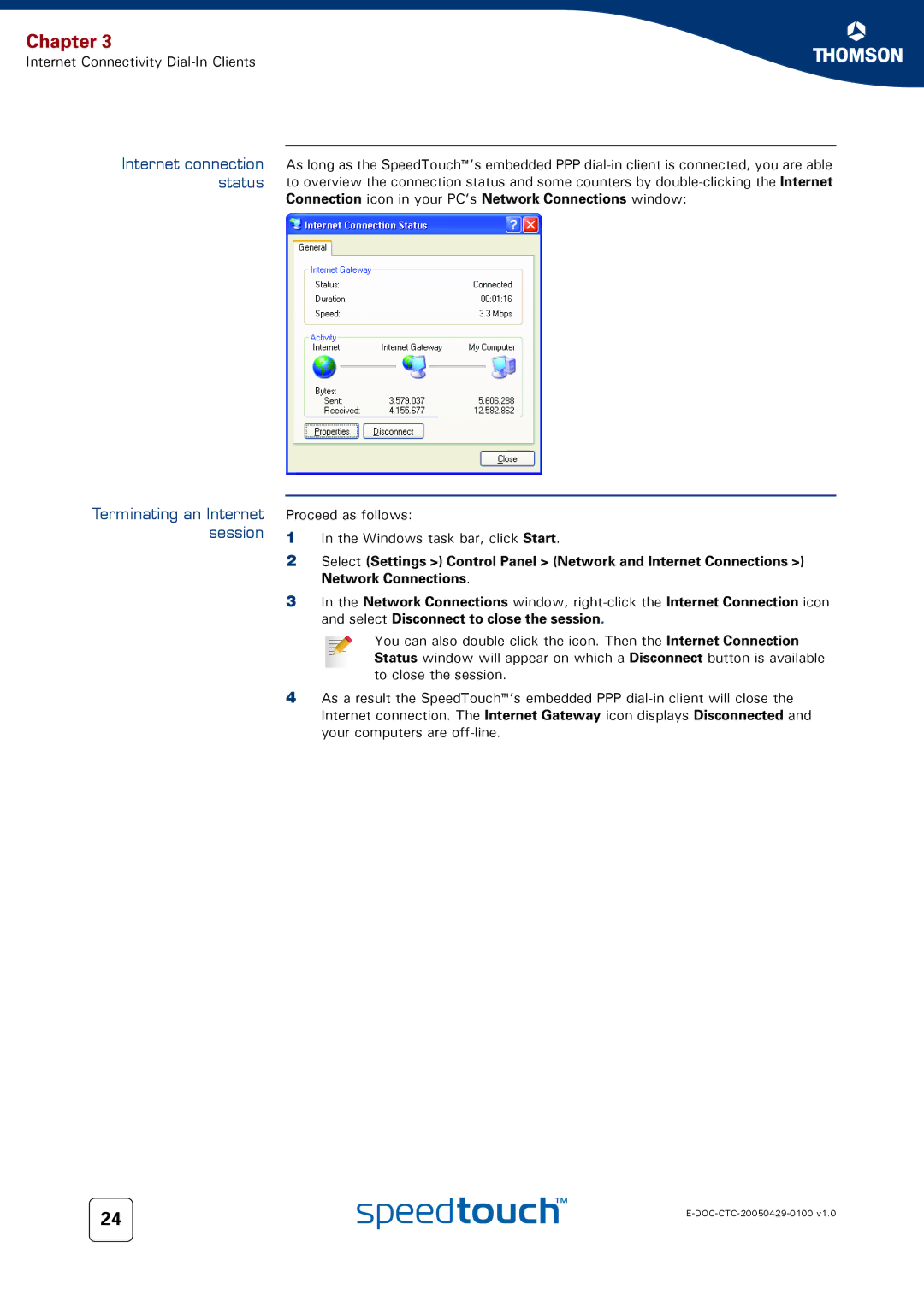 Apple TM546 manual Internet connection status Terminating an Internet session 