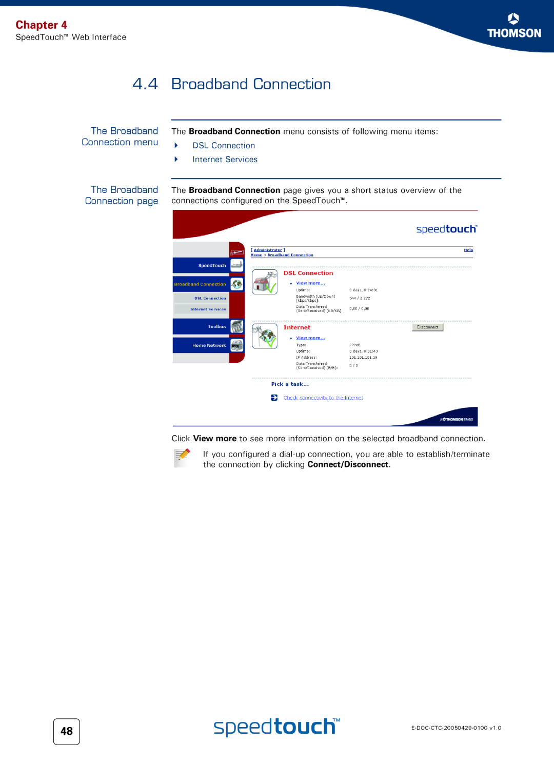 Apple TM546 manual Broadband Connection menu, Internet Services 