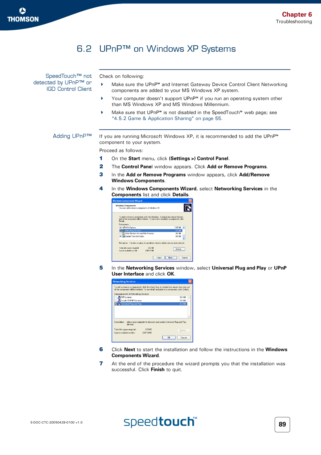 Apple TM546 manual UPnP on Windows XP Systems 