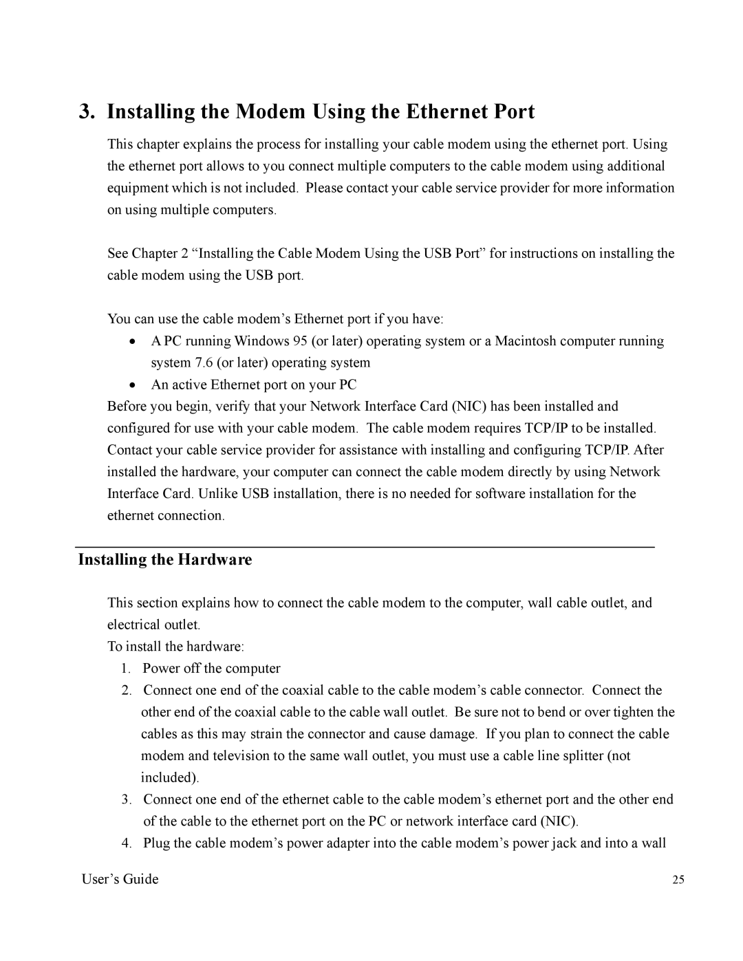 Apple U10C011 manual Installing the Modem Using the Ethernet Port 