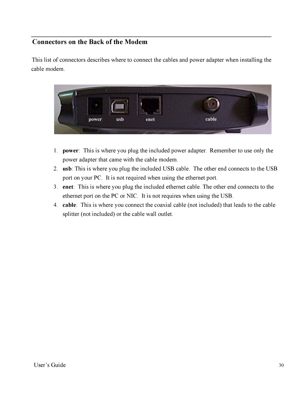 Apple U10C011 manual Connectors on the Back of the Modem 