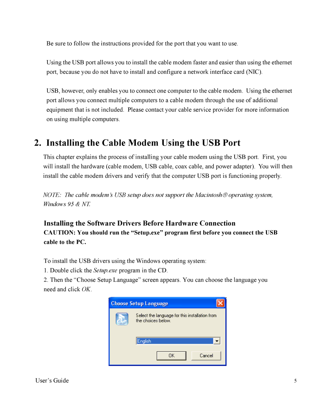 Apple U10C011 Installing the Cable Modem Using the USB Port, Installing the Software Drivers Before Hardware Connection 