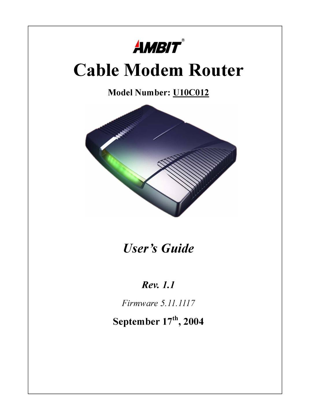 Apple U10C012 manual Cable Modem Router 