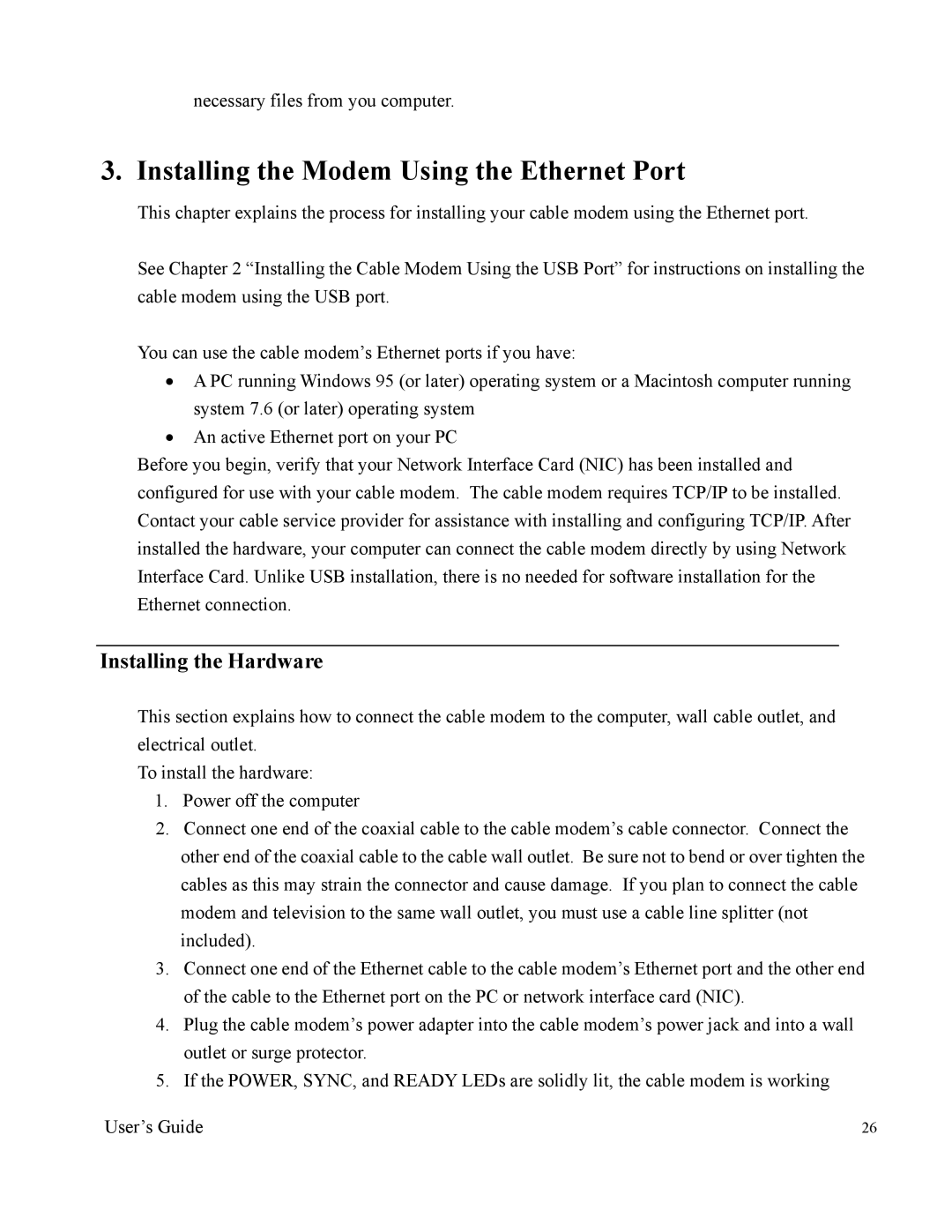 Apple U10C012 manual Installing the Modem Using the Ethernet Port 