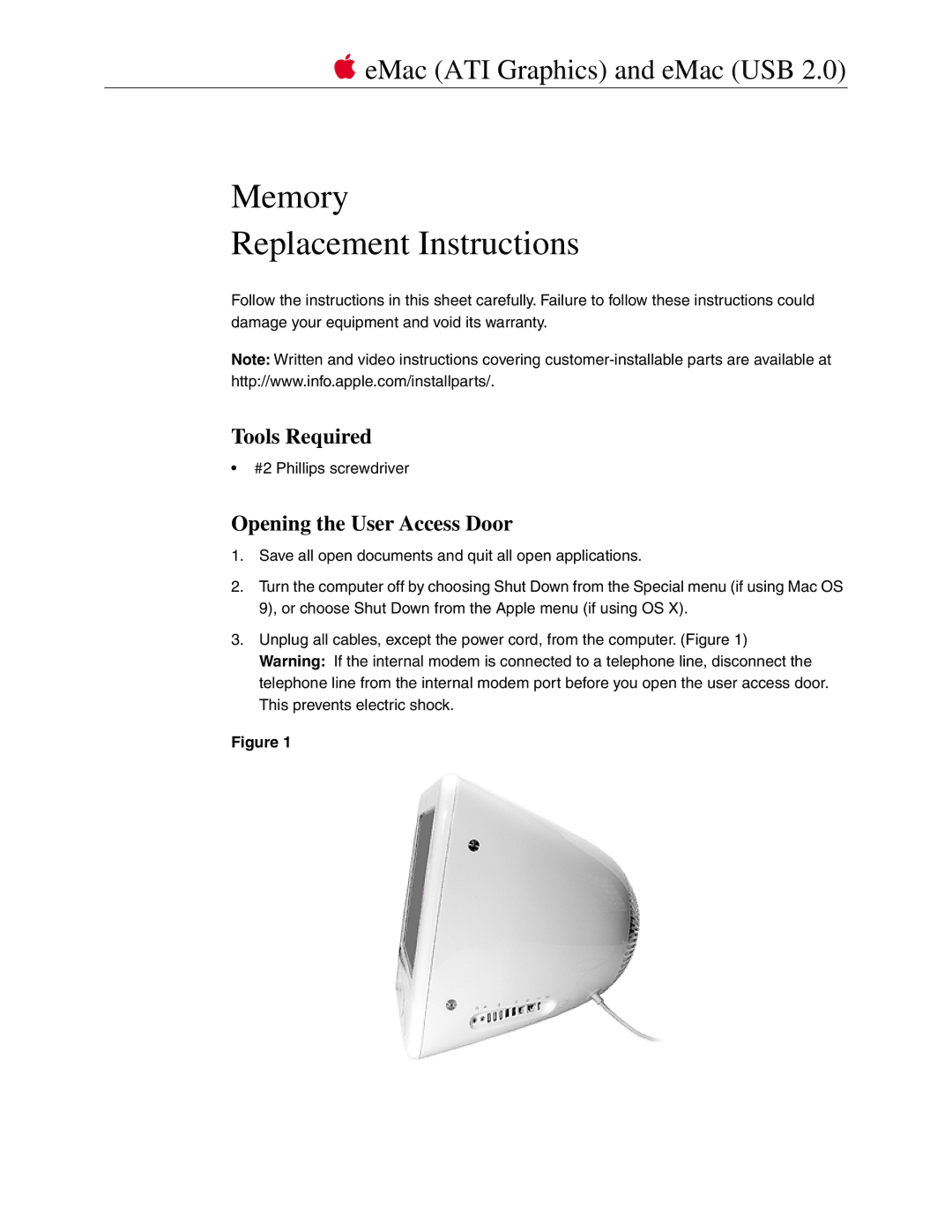 Apple ATI Graphics, USB 2.0 warranty Tools Required, Opening the User Access Door 