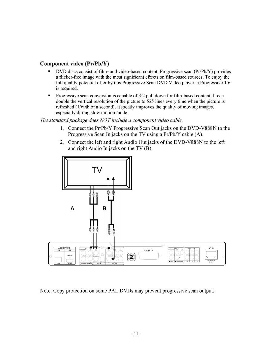 Apple V888N instruction manual Component video Pr/Pb/Y, Standard package does not include a component video cable 