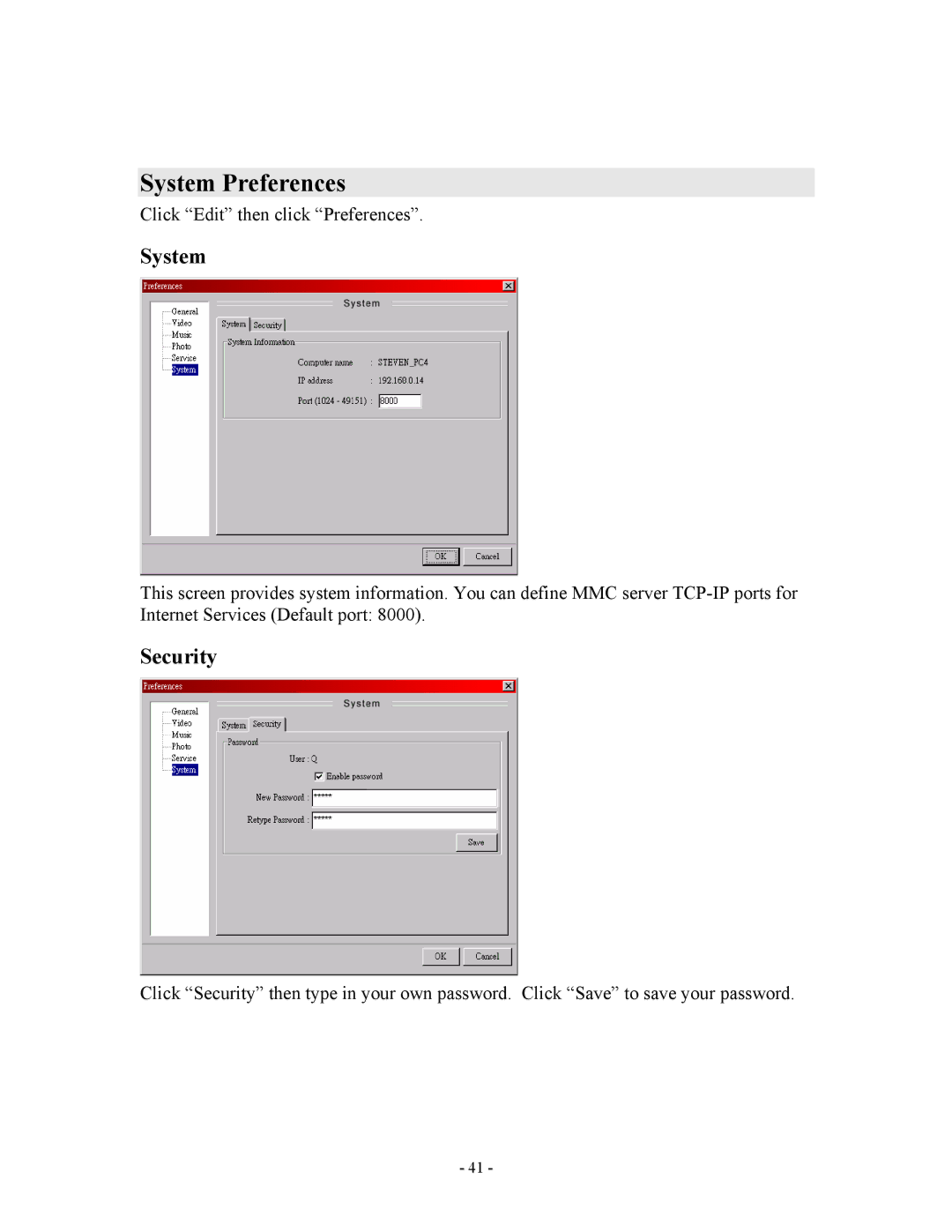 Apple V888N instruction manual System Preferences, Security 