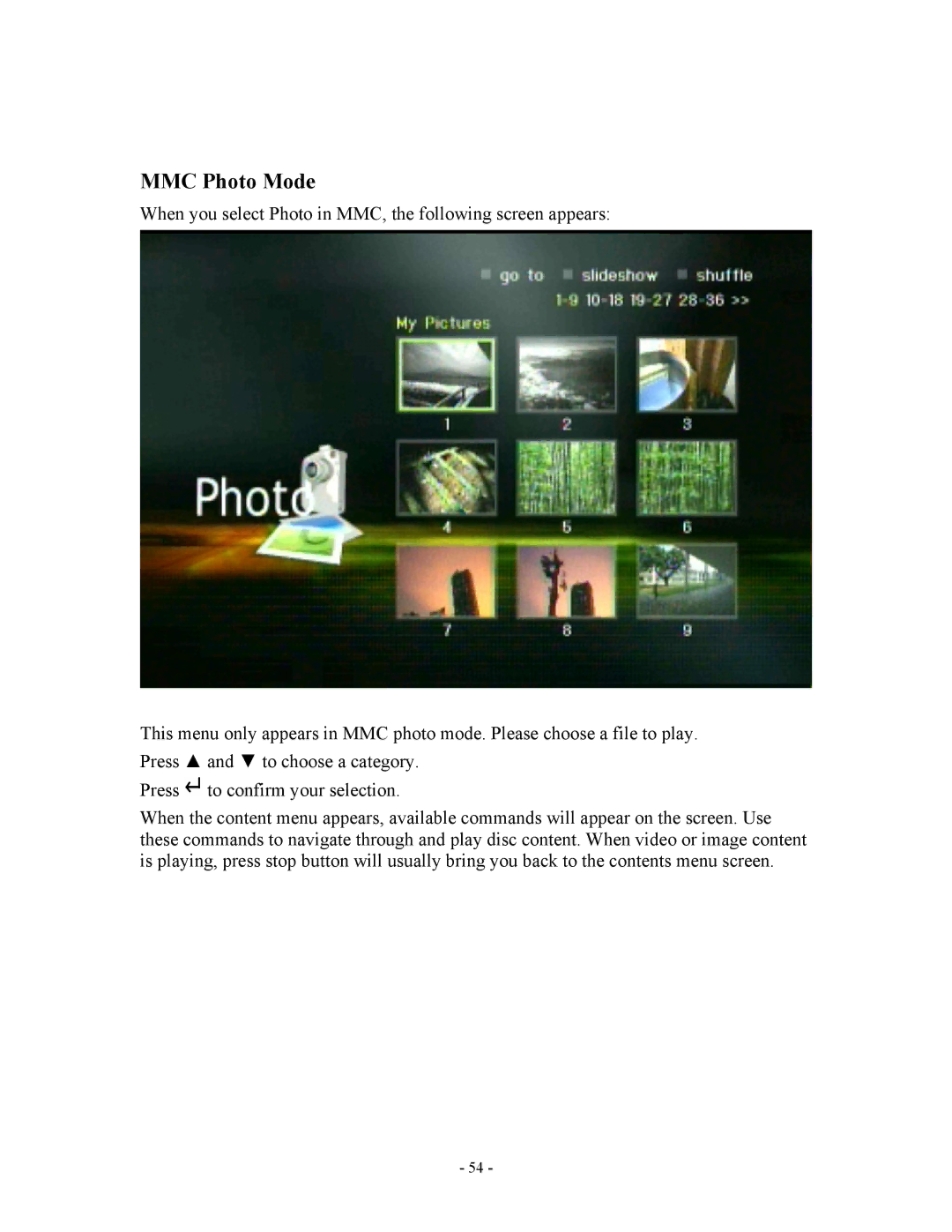 Apple V888N instruction manual MMC Photo Mode 