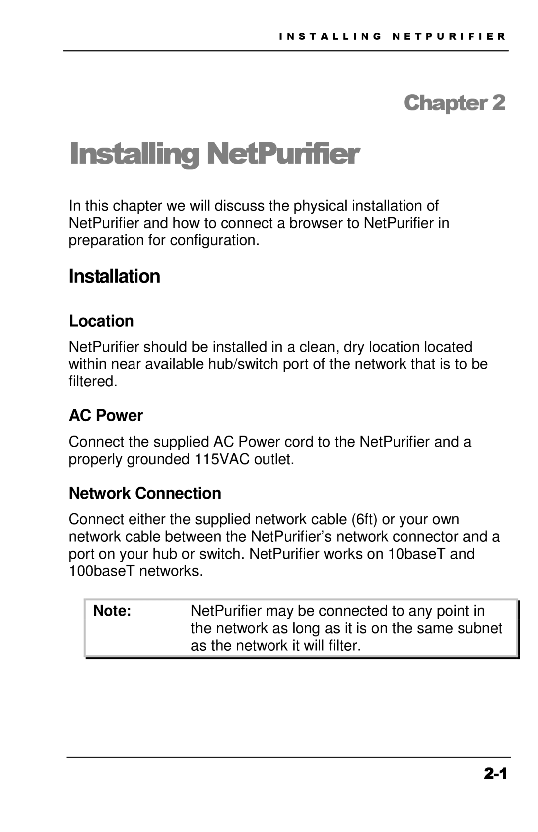 Apple Version 3 manual Installation, Location, AC Power, Network Connection 