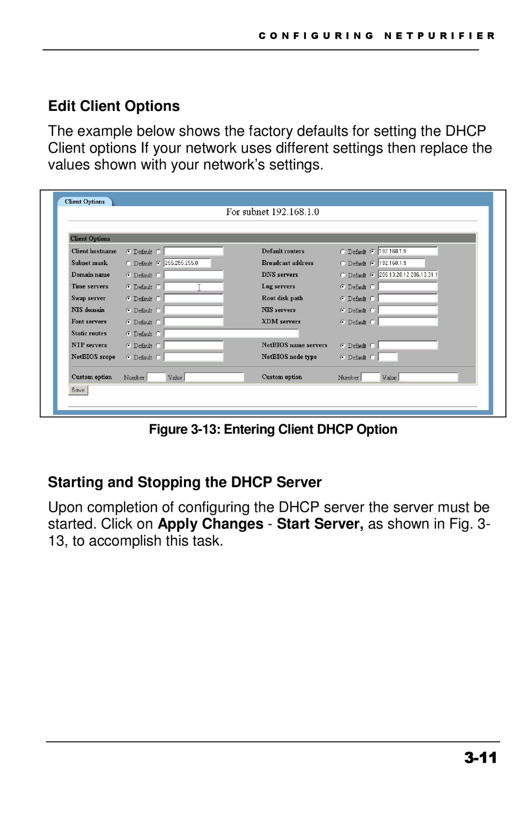 Apple Version 3 manual Edit Client Options, Starting and Stopping the Dhcp Server 