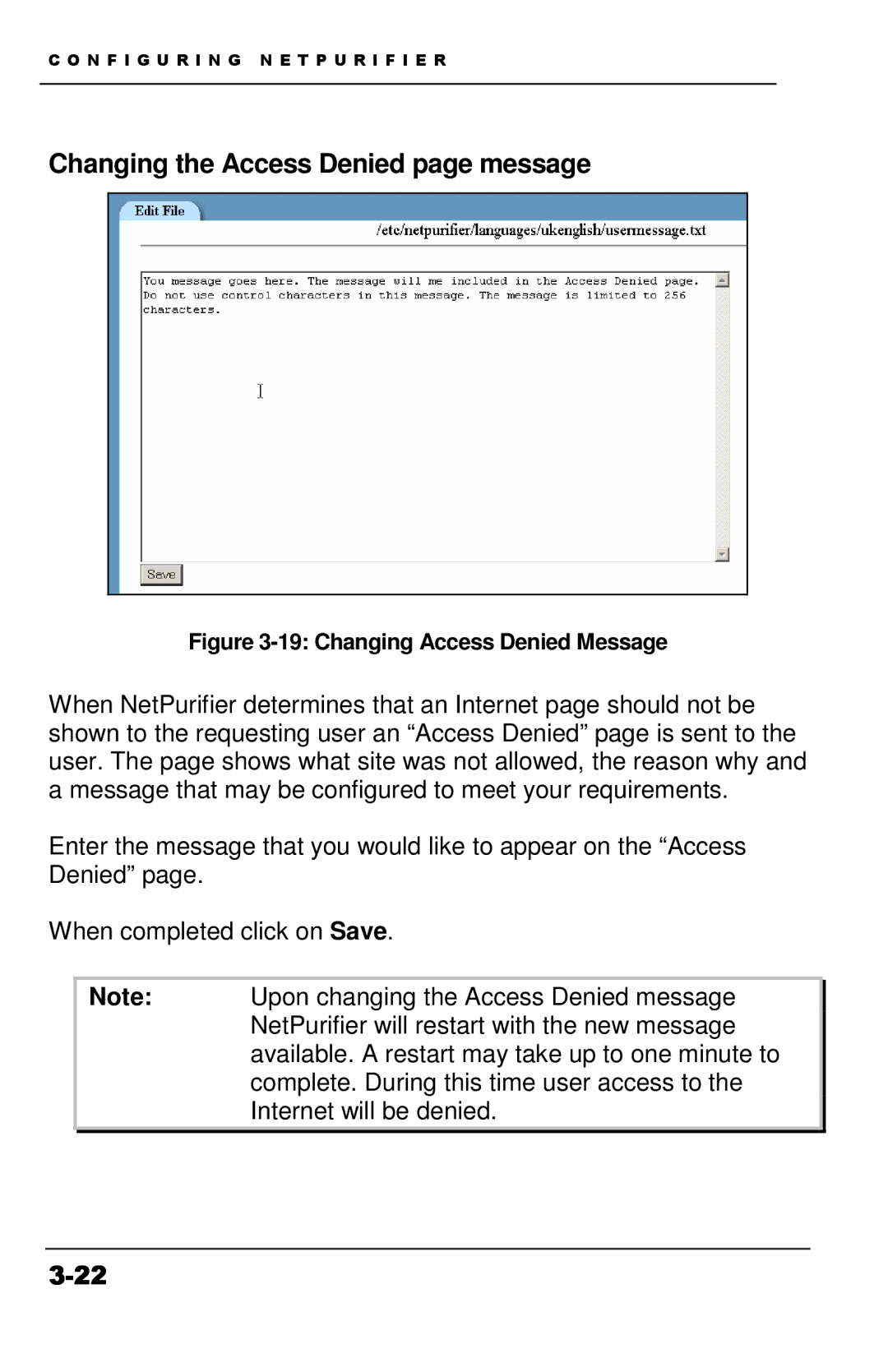 Apple Version 3 manual Changing the Access Denied page message, Changing Access Denied Message 