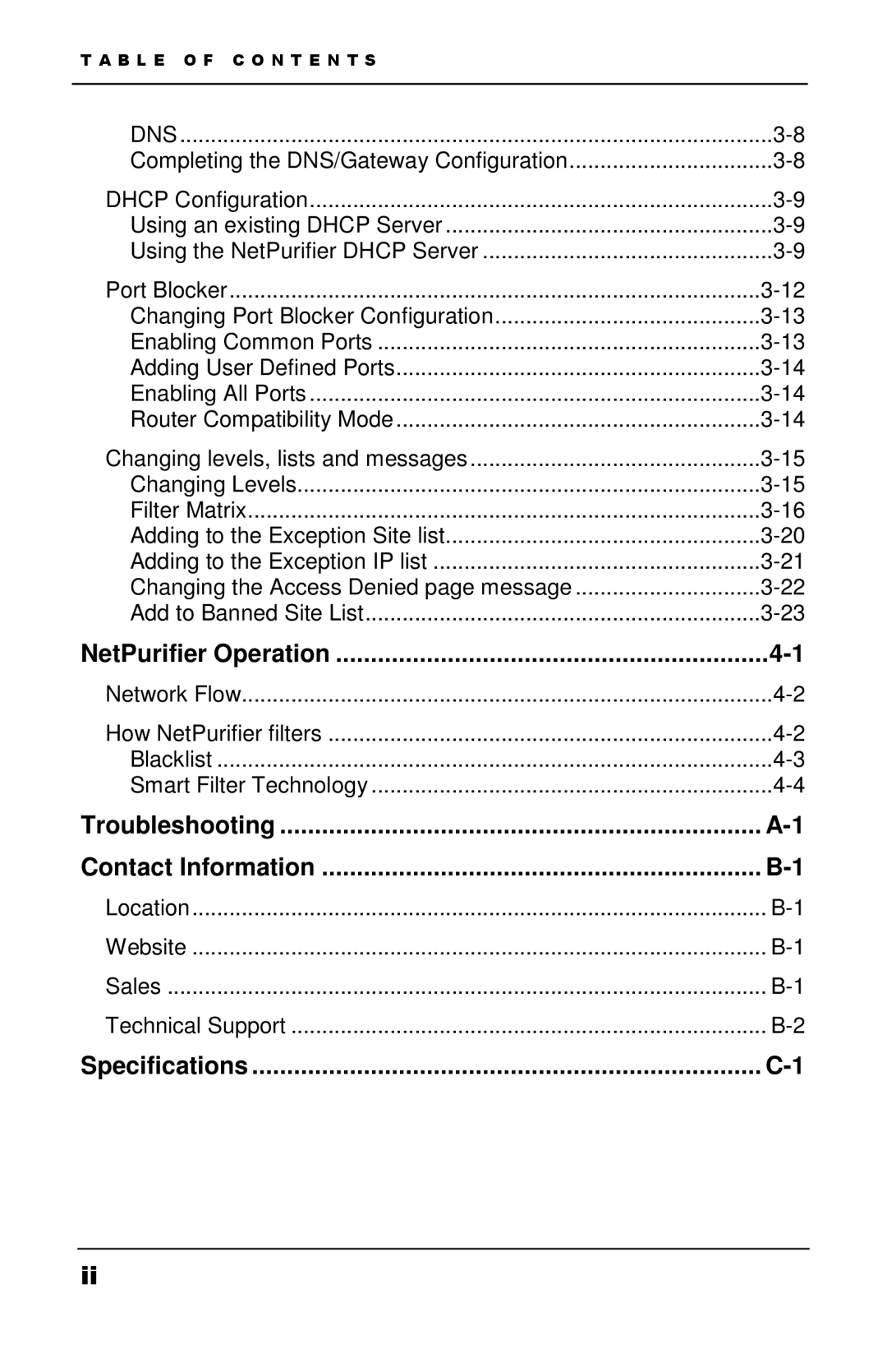 Apple Version 3 manual NetPurifier Operation, Troubleshooting Contact Information, Specifications 