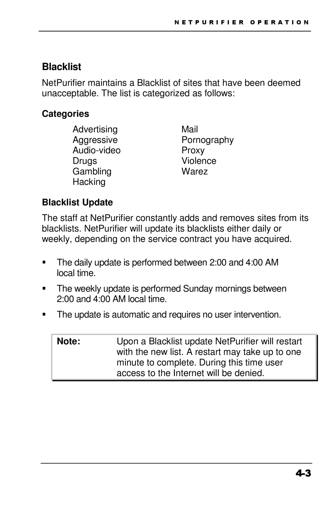 Apple Version 3 manual Categories, Blacklist Update 