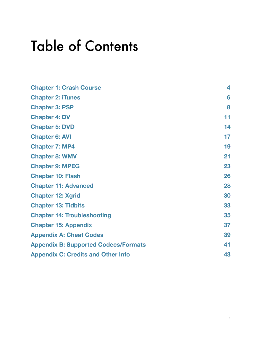 Apple VisualHub manual Table of Contents 