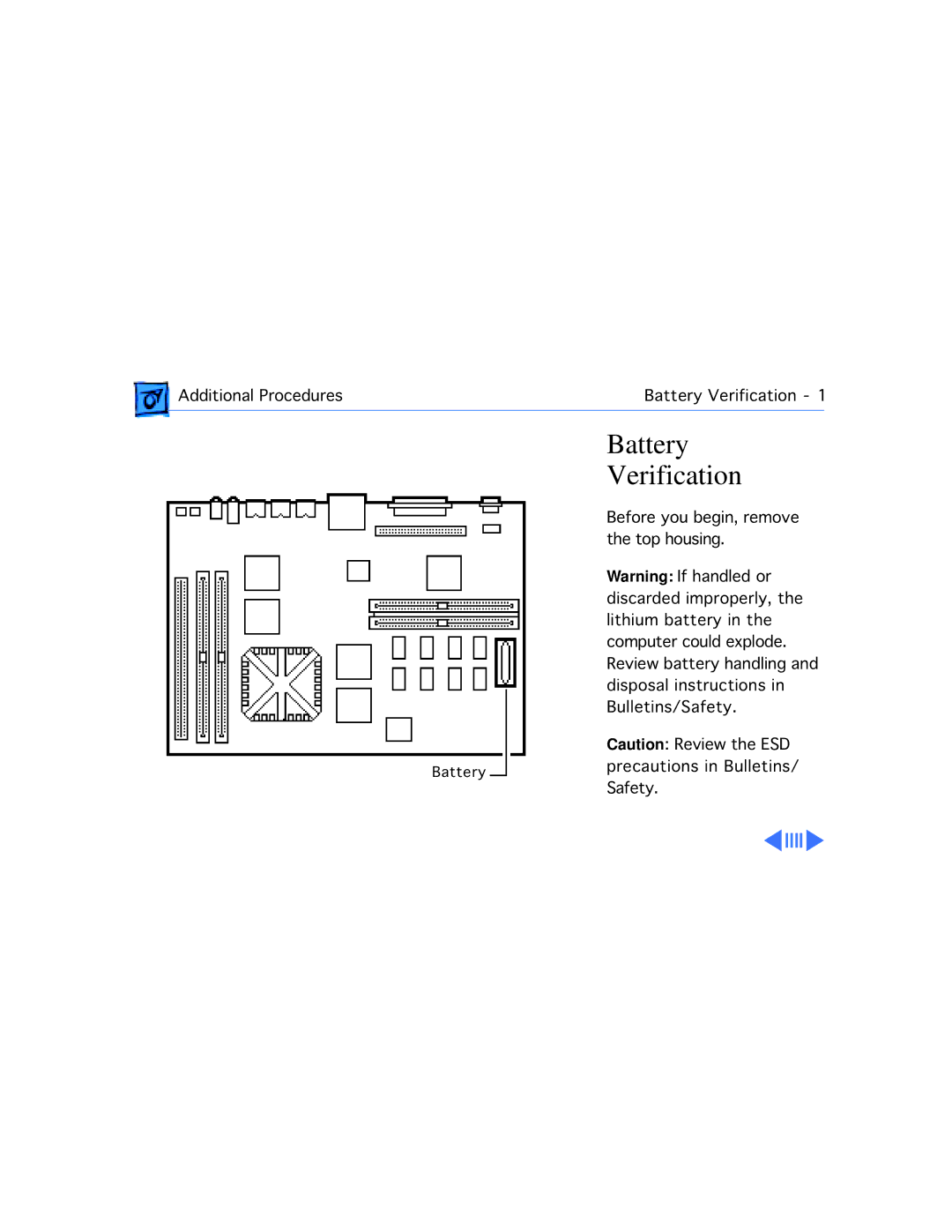 Apple WS 6150 manual Battery Verification 