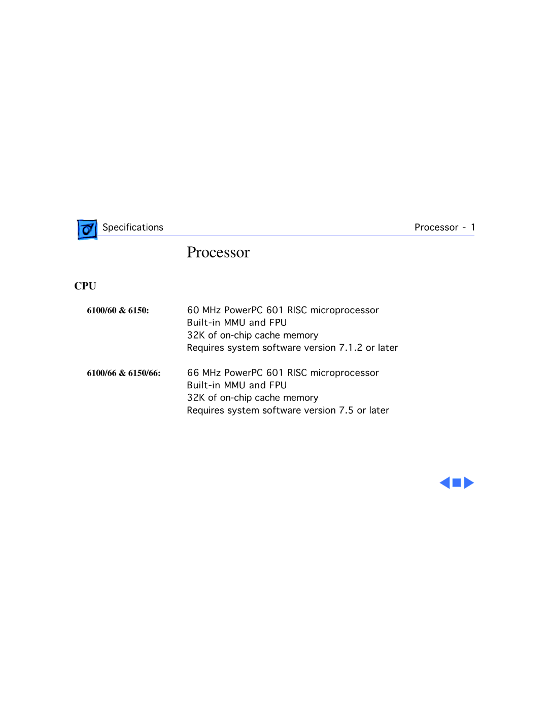 Apple WS 6150 manual Processor, Cpu 