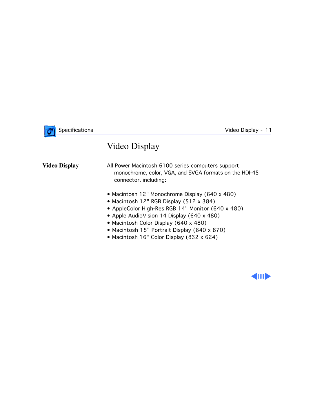 Apple WS 6150 manual Video Display 