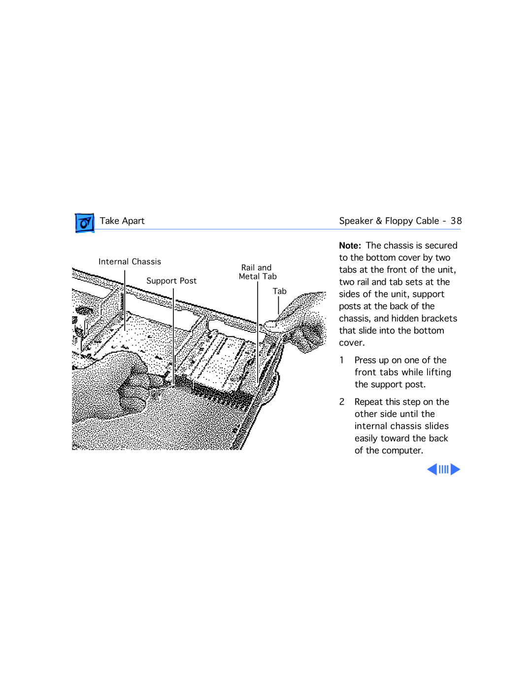 Apple WS 6150 manual Internal Chassis Rail Support Post Metal Tab 