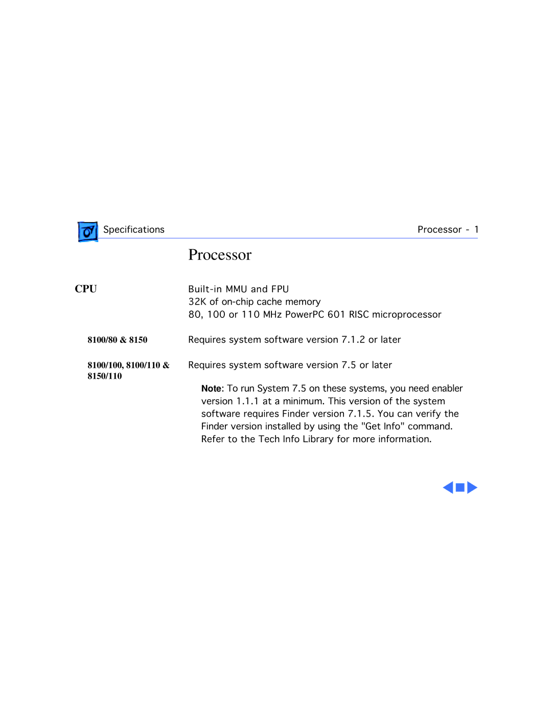 Apple WS 8150 manual Processor 