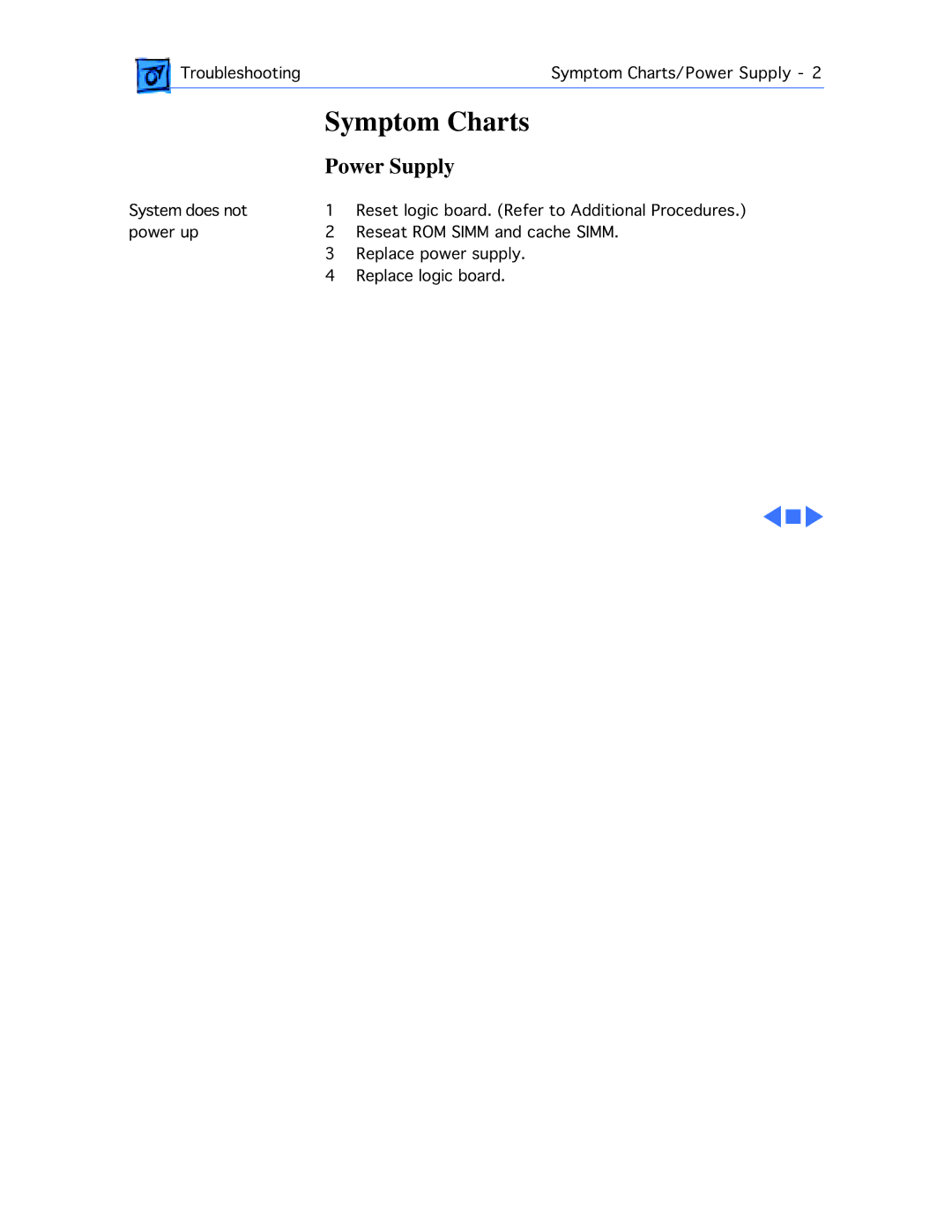 Apple WS 8150 manual Symptom Charts, Power Supply 