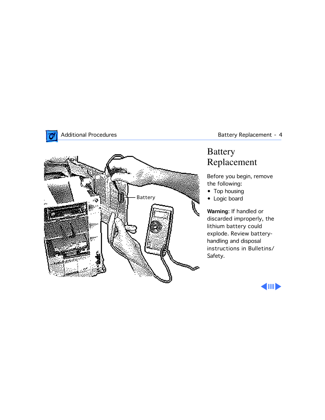 Apple WS 8150 manual Battery, Replacement 