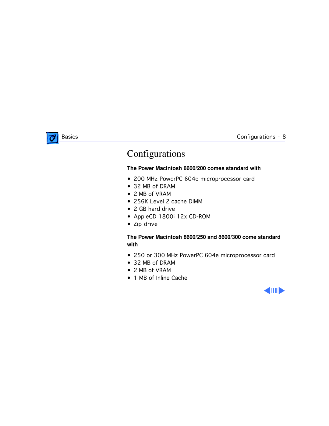 Apple WS 9650 manual Configurations, Power Macintosh 8600/200 comes standard with 