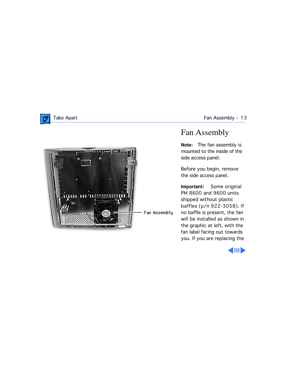 Apple WS 9650 manual Fan Assembly 