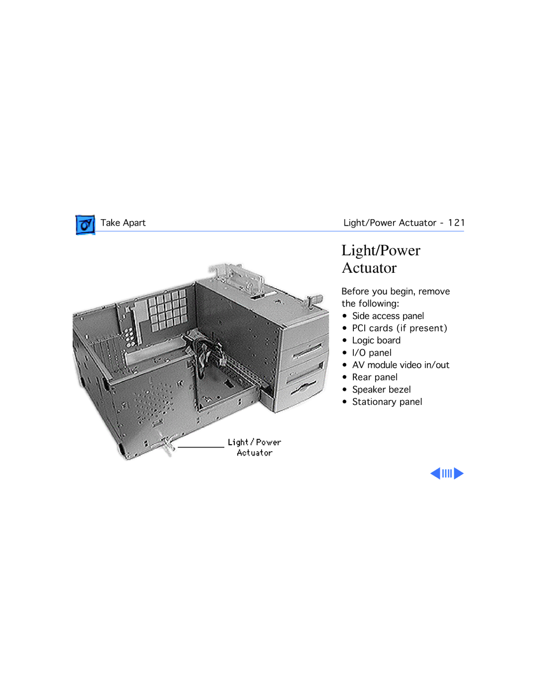 Apple WS 9650 manual Light/Power Actuator 