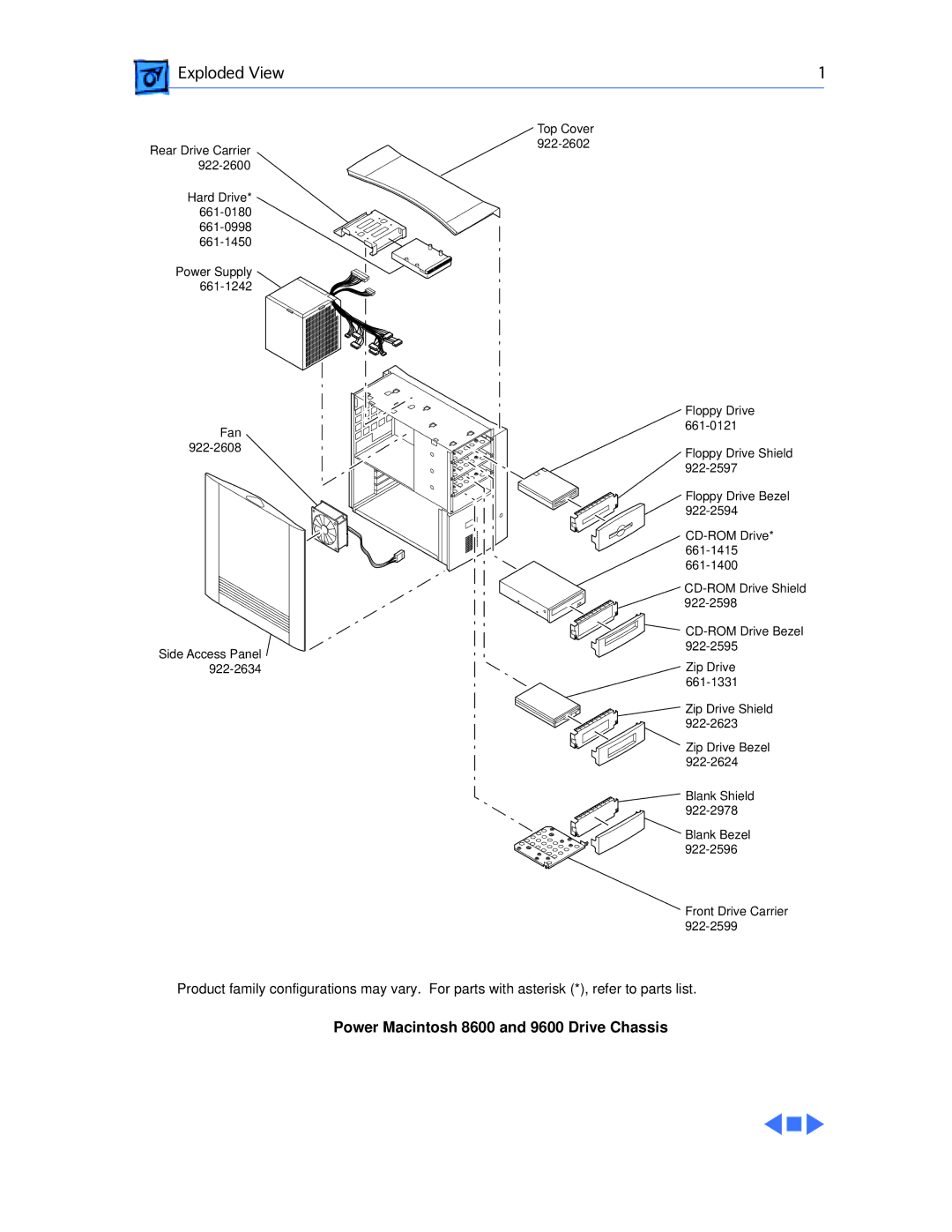 Apple WS 9650 manual Exploded View, Power Macintosh 8600 and 9600 Drive Chassis 