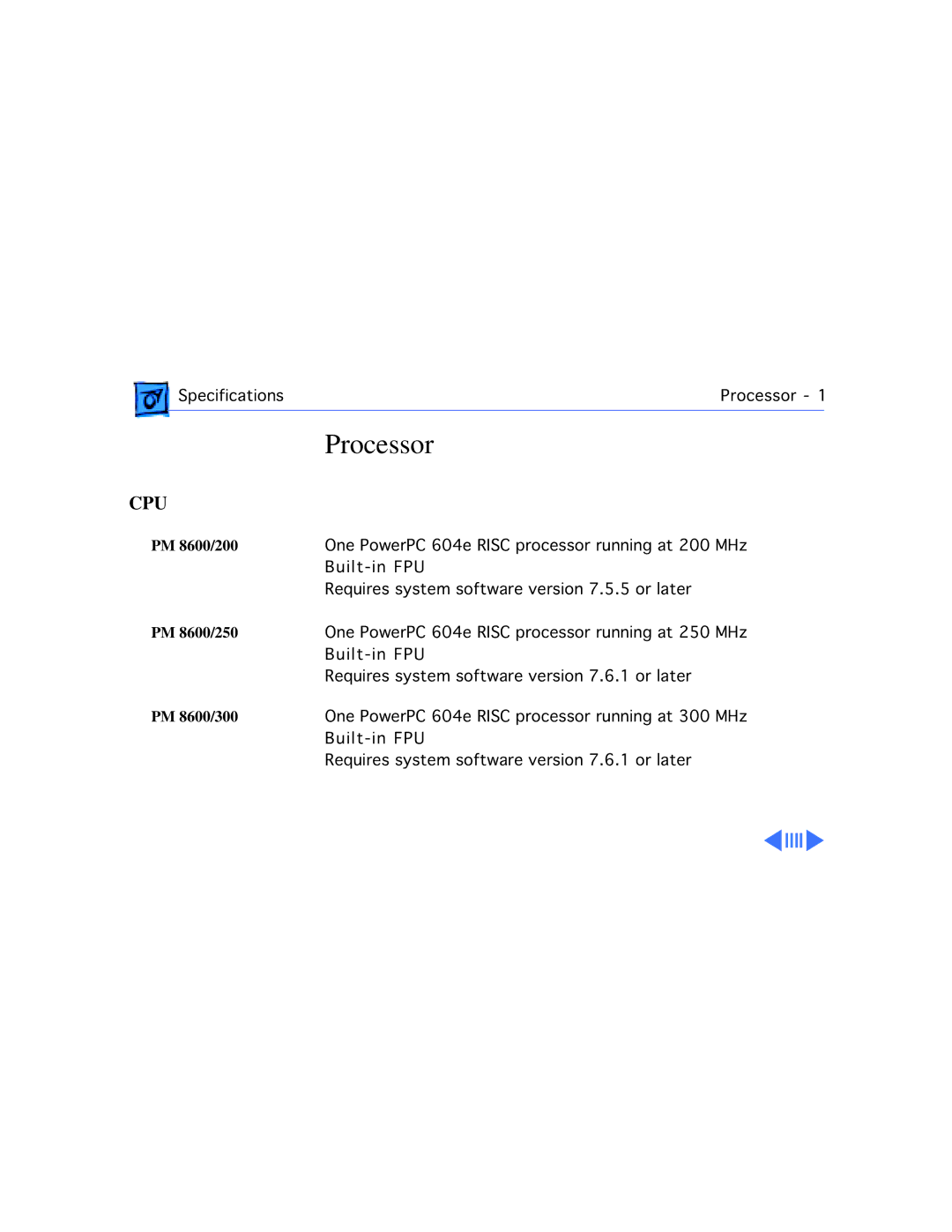 Apple WS 9650 manual Processor, Cpu 