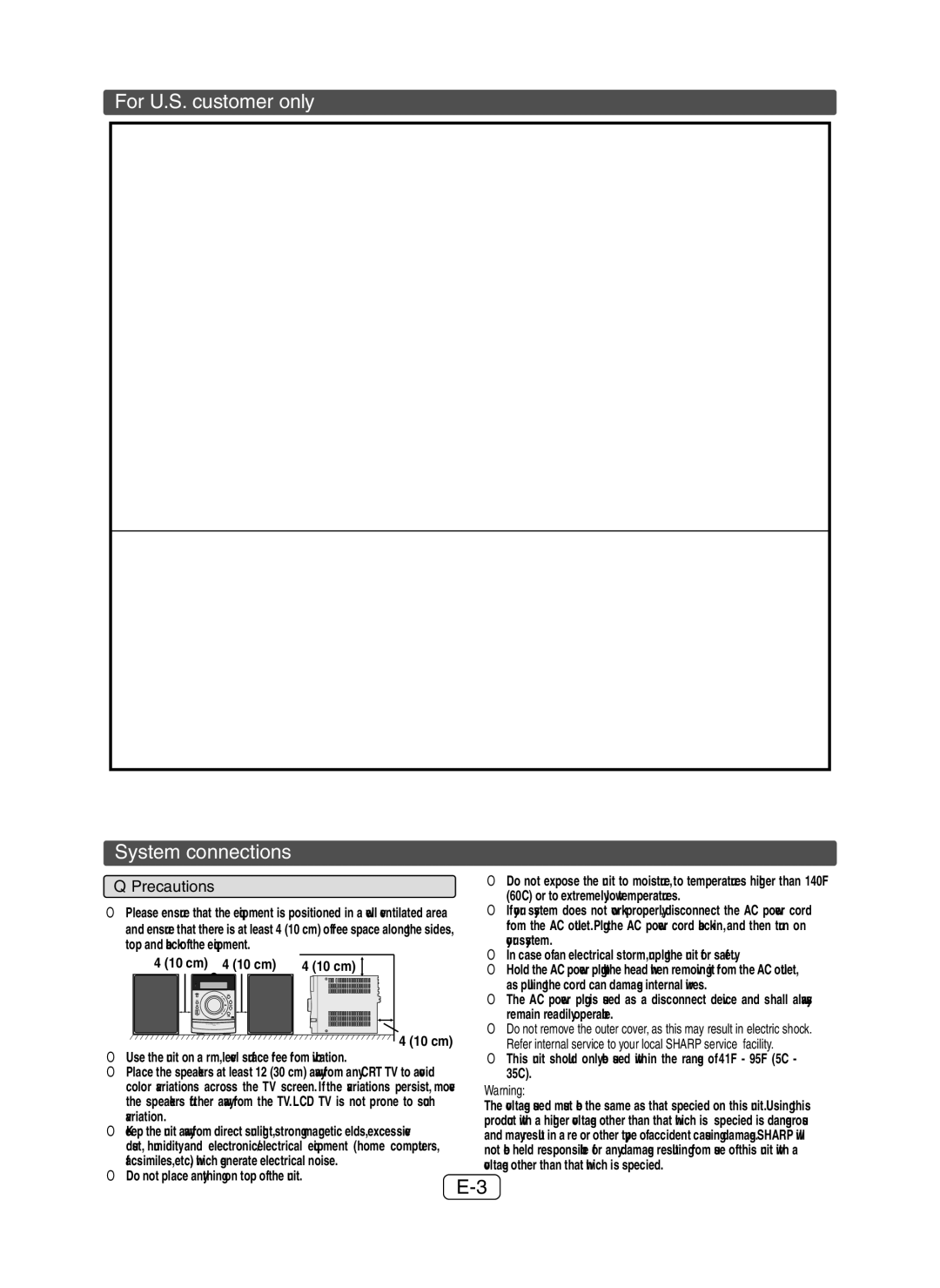 Apple XL-DH259P operation manual For U.S. customer only, System connections, Precautions 