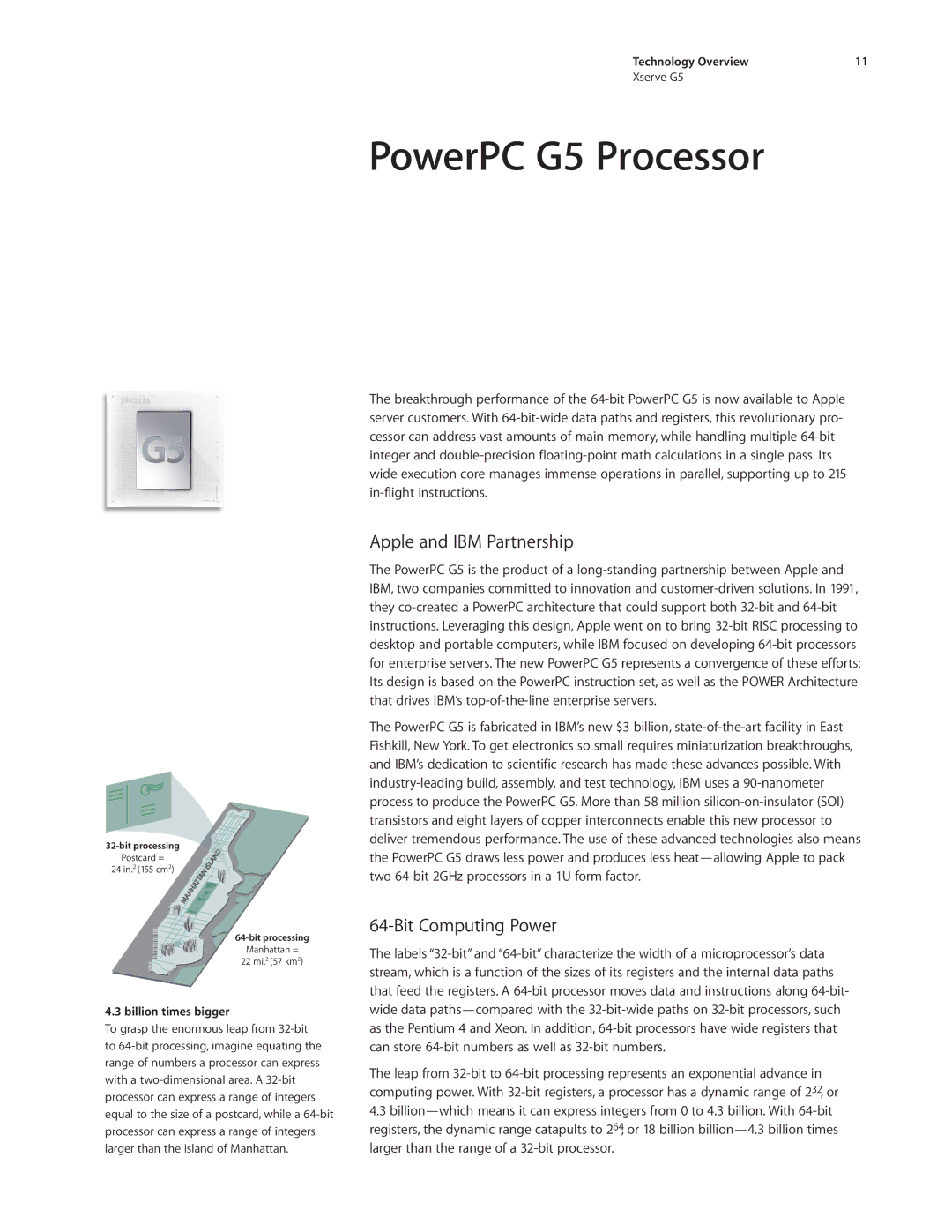 Apple Xserve G5 manual PowerPC G5 Processor, Apple and IBM Partnership, Bit Computing Power, Billion times bigger 