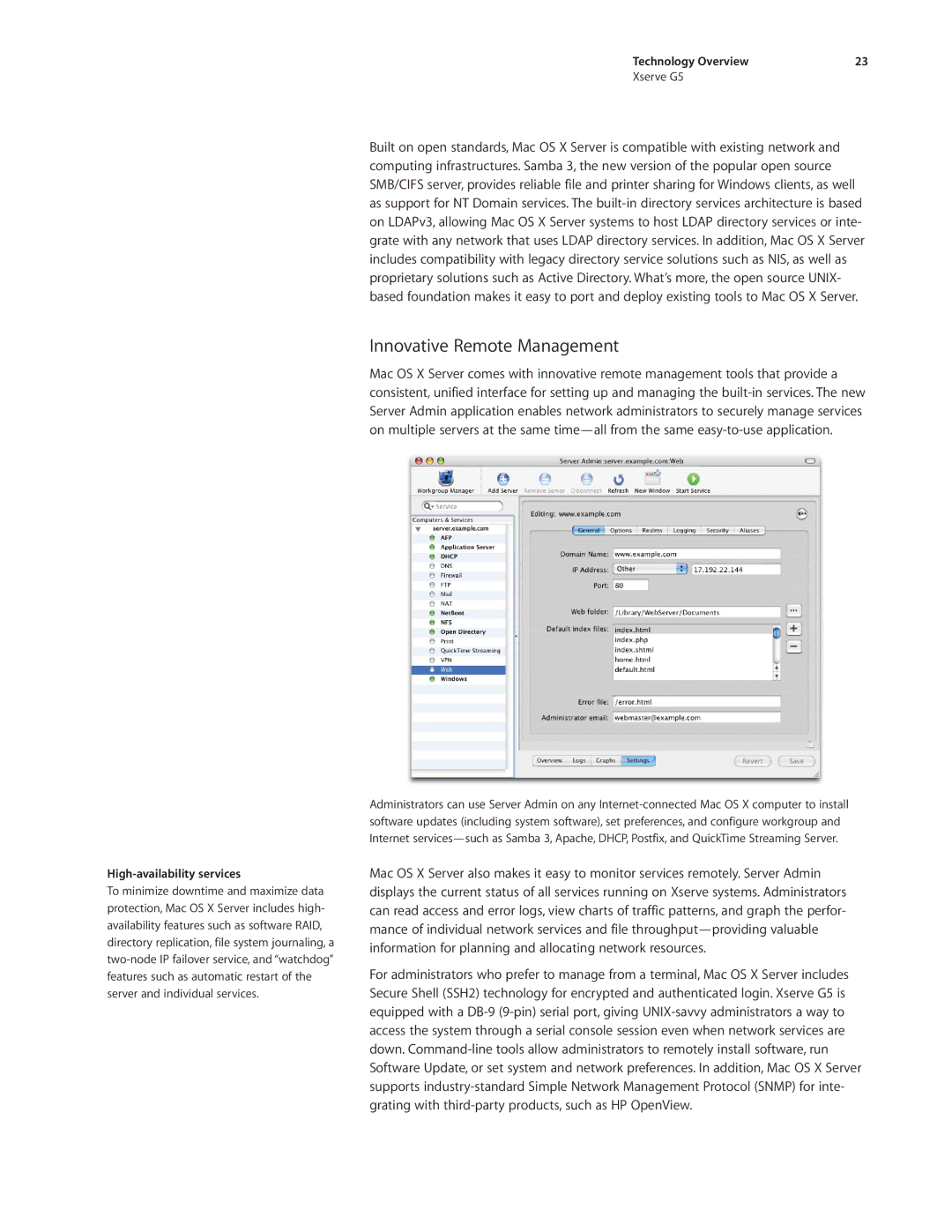 Apple Xserve G5 manual Innovative Remote Management, High-availability services 