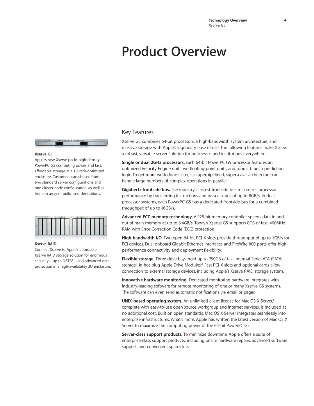 Apple Xserve G5 manual Product Overview, Key Features, Xserve RAID 