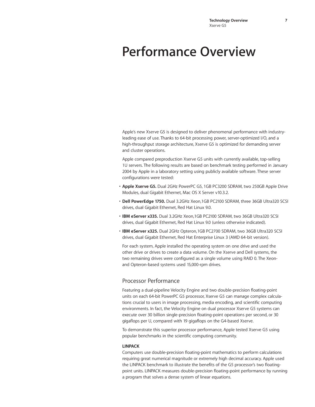 Apple Xserve G5 manual Performance Overview, Processor Performance 