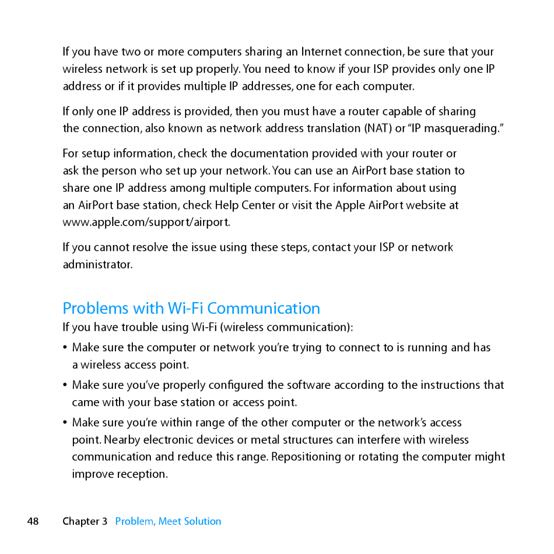 Apple Z0MF manual Problems with Wi-Fi Communication 