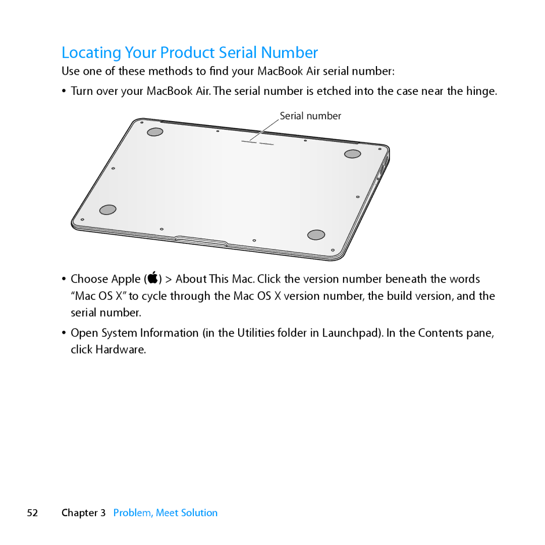 Apple Z0MF manual Locating Your Product Serial Number 